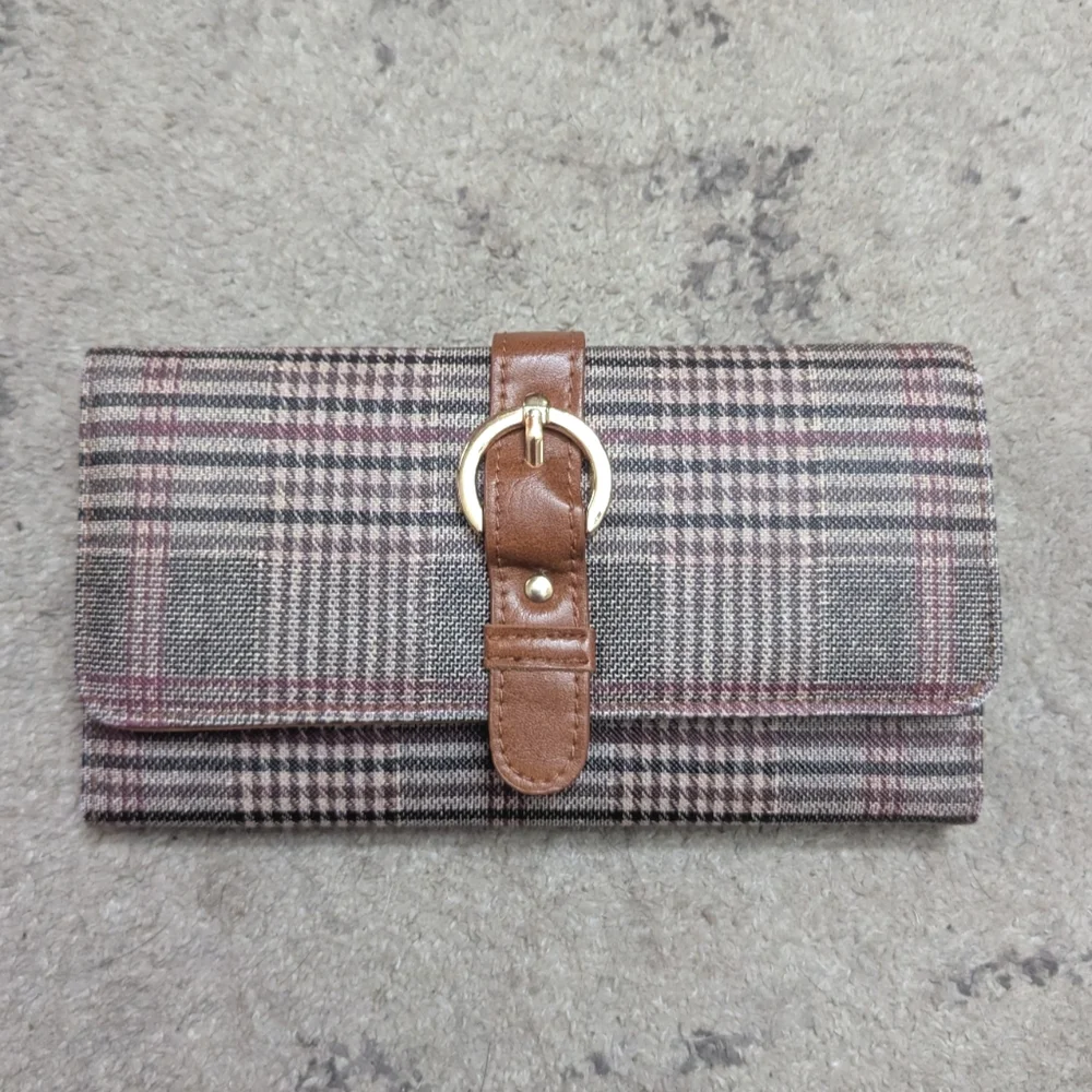 Plaid Wallet Card Slim Holder Dark Academia Preppy Leather Retro Vintage Style
